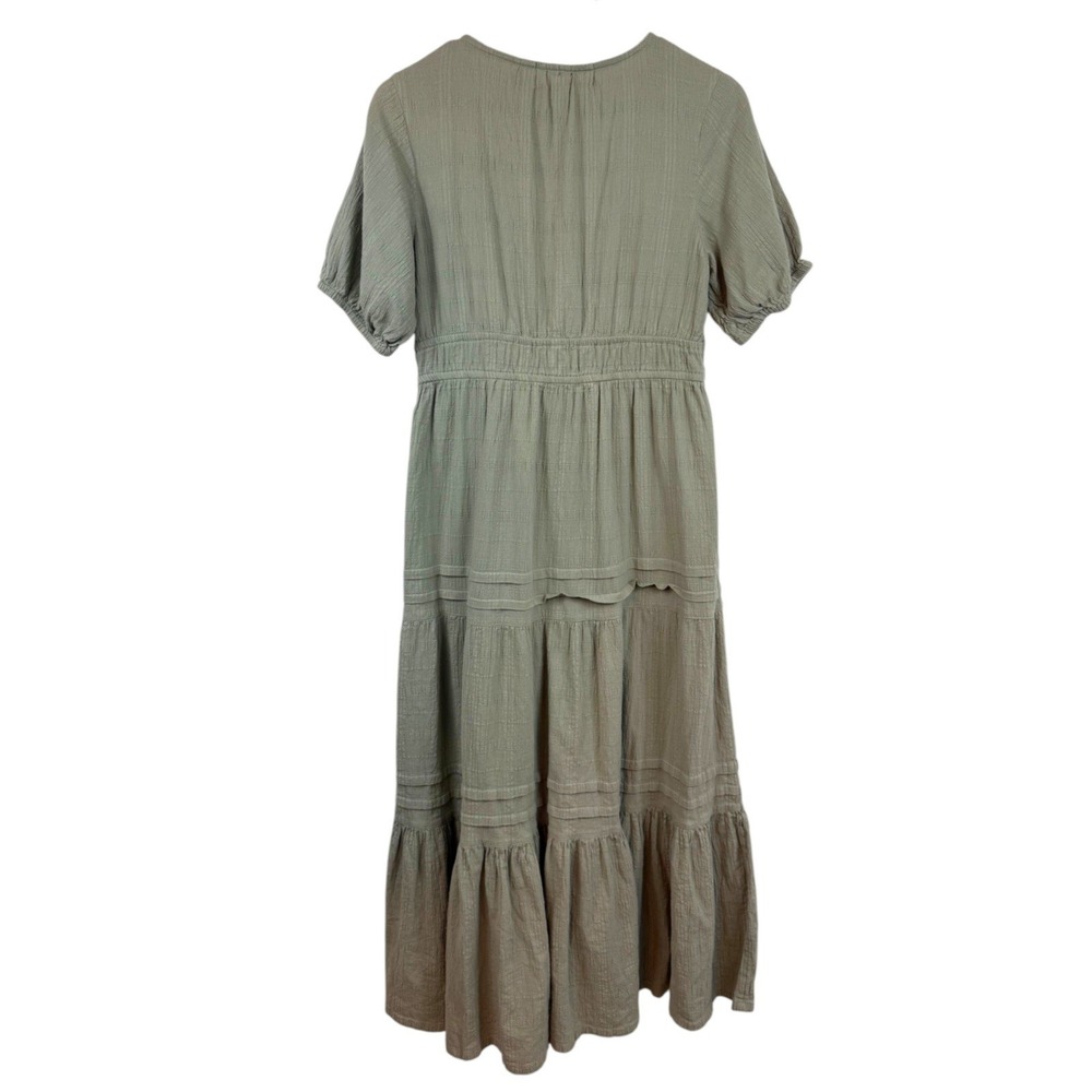 Lucky Brand Tiered Maxi Dress M Sage Green Cotton Boho Prairie Cottagecore - Picture 2 of 12